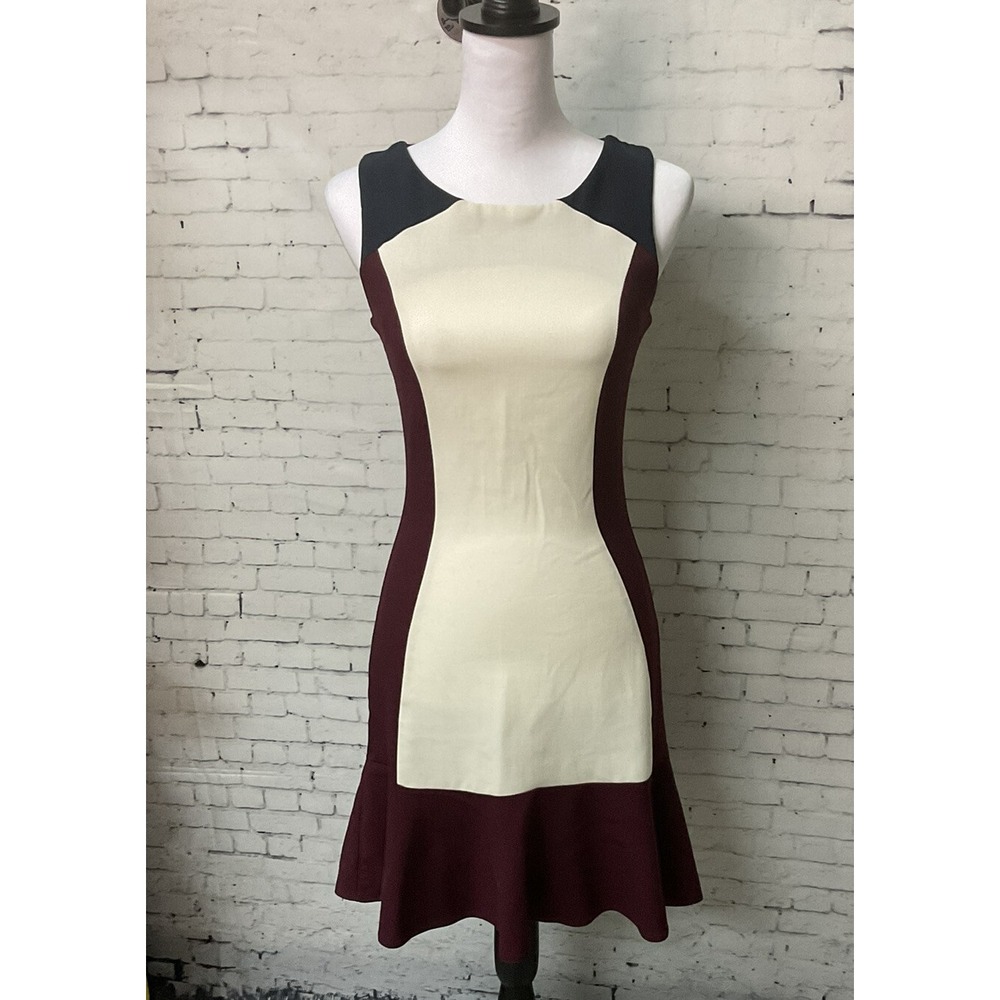 Closet Dress Womens Sz 8 Multi EUC Colorblock Open Back Flounce Hem Sheath